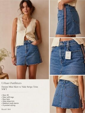 Urban Outfitters Denim Mini Skirt w/ Side Stripe Trim NWT XS